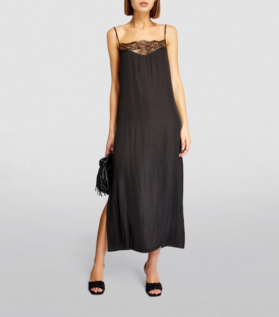 Maje Lace-Trim Slip Midi Dress