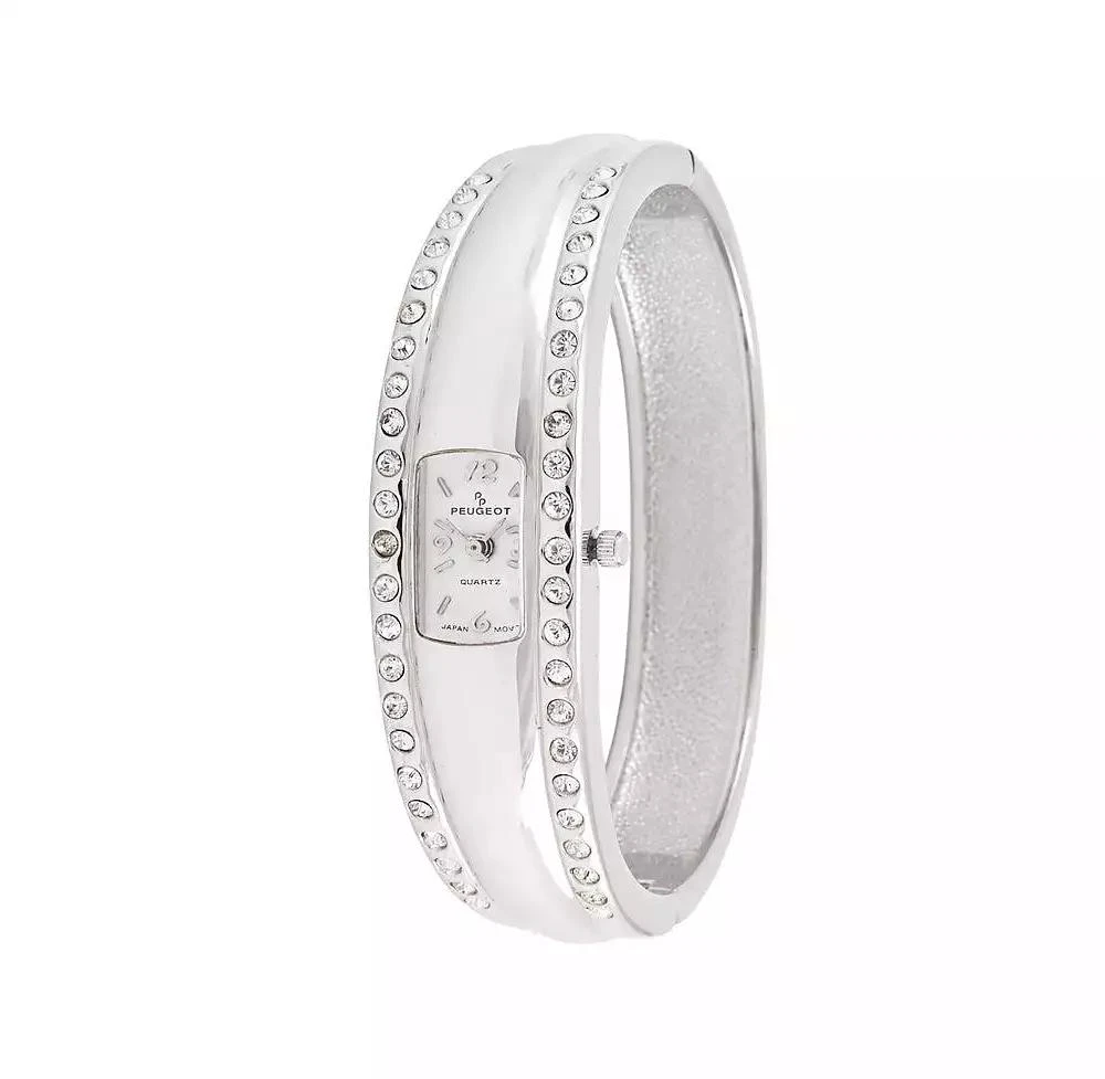 Peugeot Women's Silver-Tone Crystal Accented Cuff Bangle Fashion Watch 1