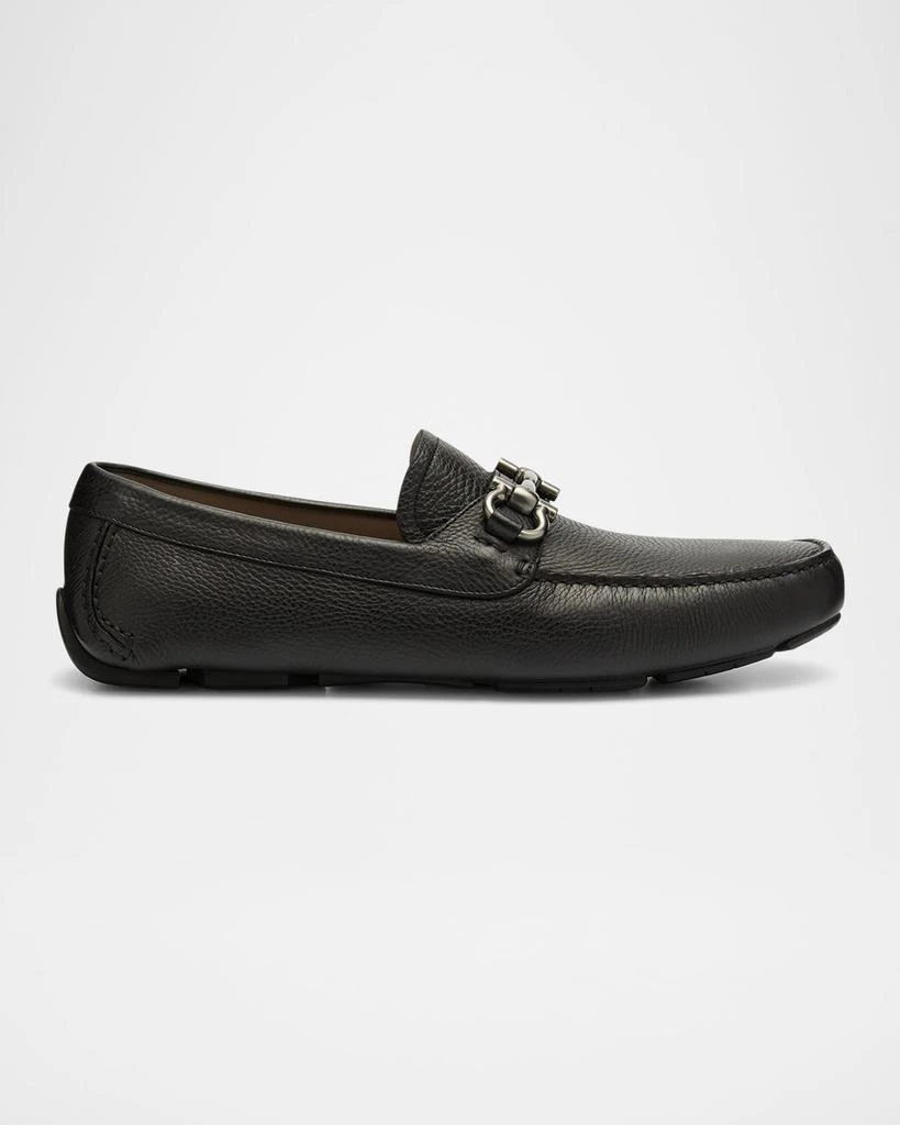 Salvatore Ferragamo Gancini Driving Loafers Pebbled Leather Slip On Black 6.5EE Ferragamo Gancini Ornament Leather Loafers, Size 6.5 EE  main image 2