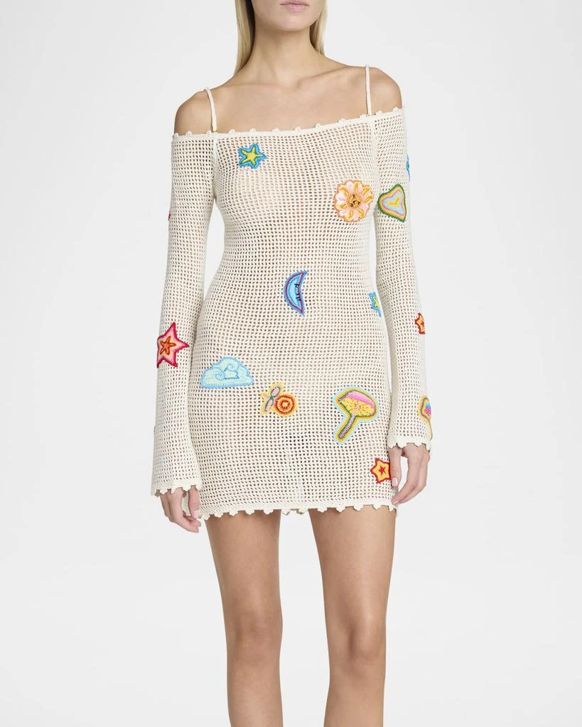 Casablanca Off-The-Shoulder Patched Crochet Knit Mini Dress 2