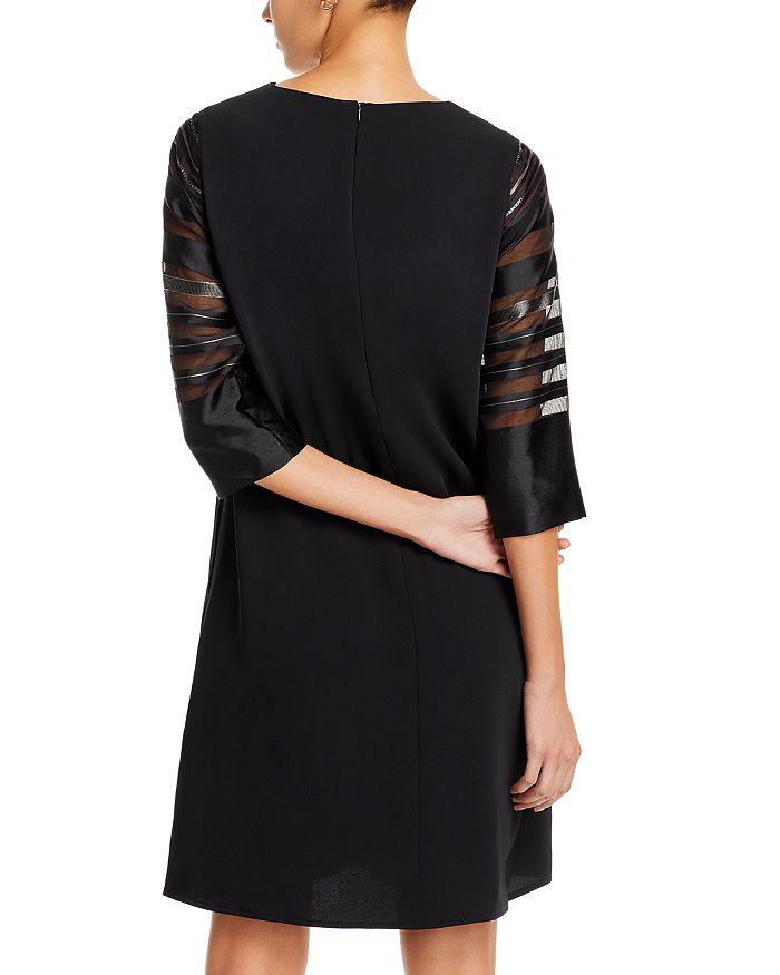 Caroline Rose Sheer Stripe Sleeve Crepe Shift Dress