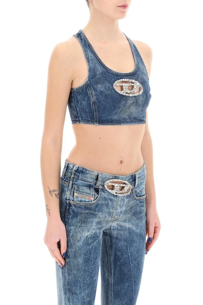 Diesel denim crop top with jewel buckle 2