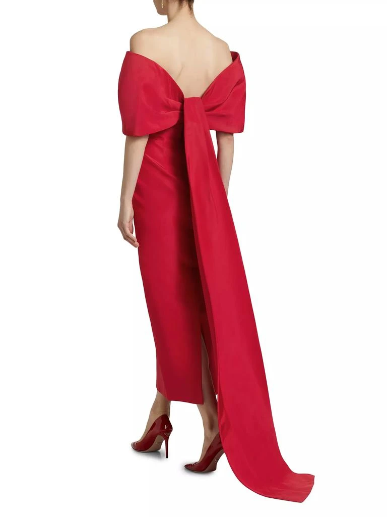 Monique Lhuillier Off-The-Shoulder Silk Draped Column Gown 5