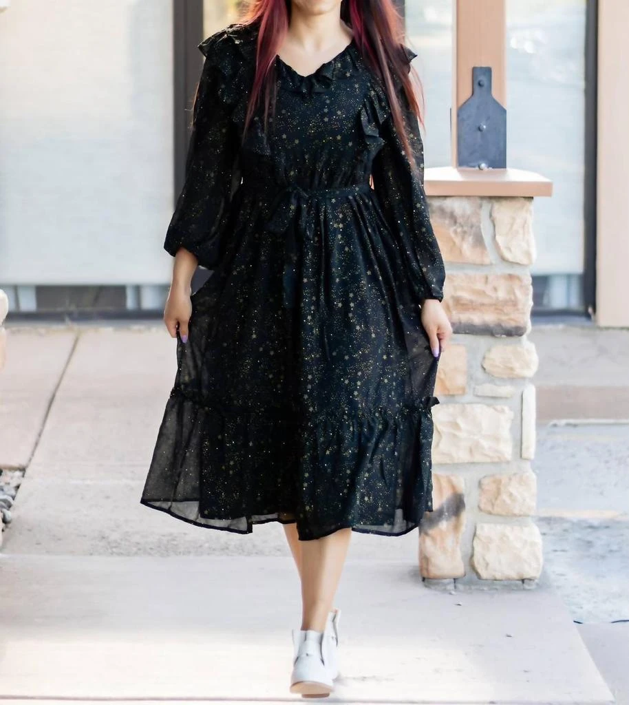 Moon River Moon River - Shirred Chiffon Ruffle Midi Dress 1