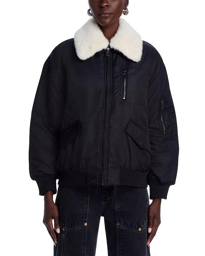 AQUA Faux Fur Collar Bomber Jacket - Exclusive 7