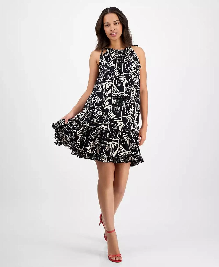 Robbie Bee Women's Printed Ruffle-Neck Sleeveless Mini Dress 1