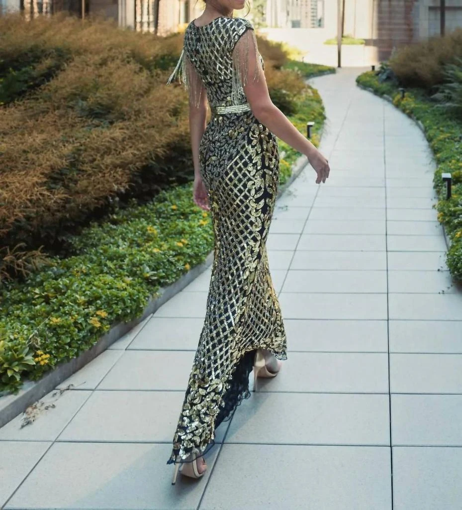 Mac Duggal Mac Duggal - High Neck Beaded Fringe Fitted Gown 4