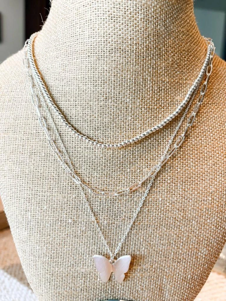 What
s Hot What
S Hot - Women
s Matte Silver Butterfly Layered Necklace + Earrings Set 3