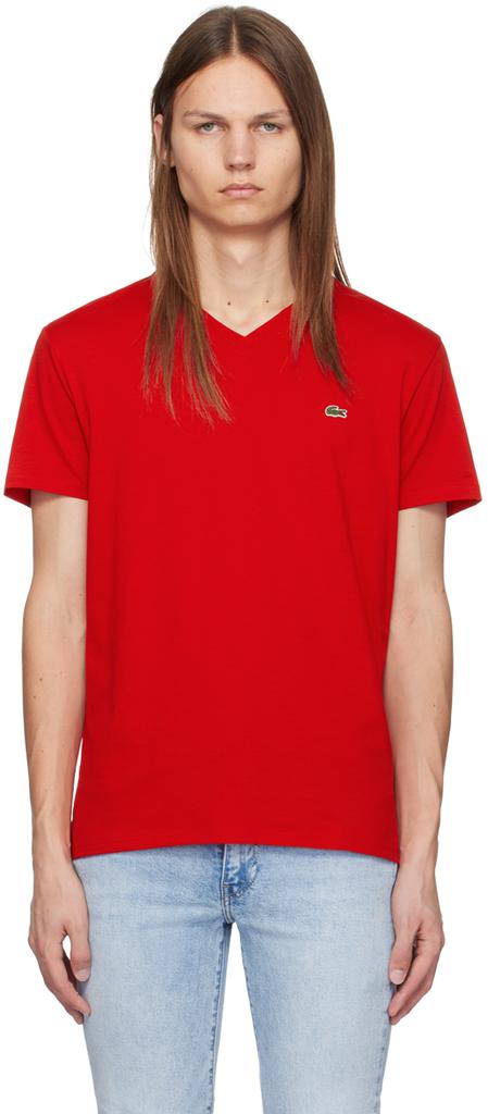 Lacoste Red V-Neck T-Shirt