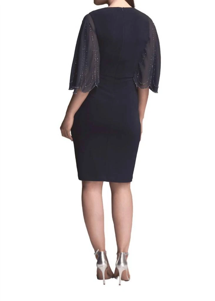 JOSEPH RIBKOFF Beaded Scallop Sleeve Dress In Navy 2