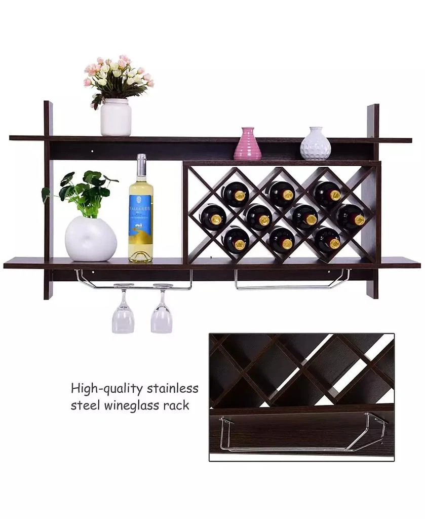 SUGIFT Wall Mount Wine Rack with Glass Holder and Storage Shelf 8