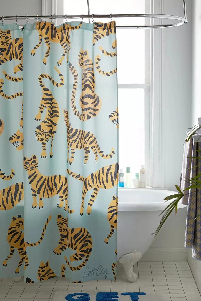 DENY Designs Cat Coquillette  Tiger Collection Mint Orange Shower Curtain 1