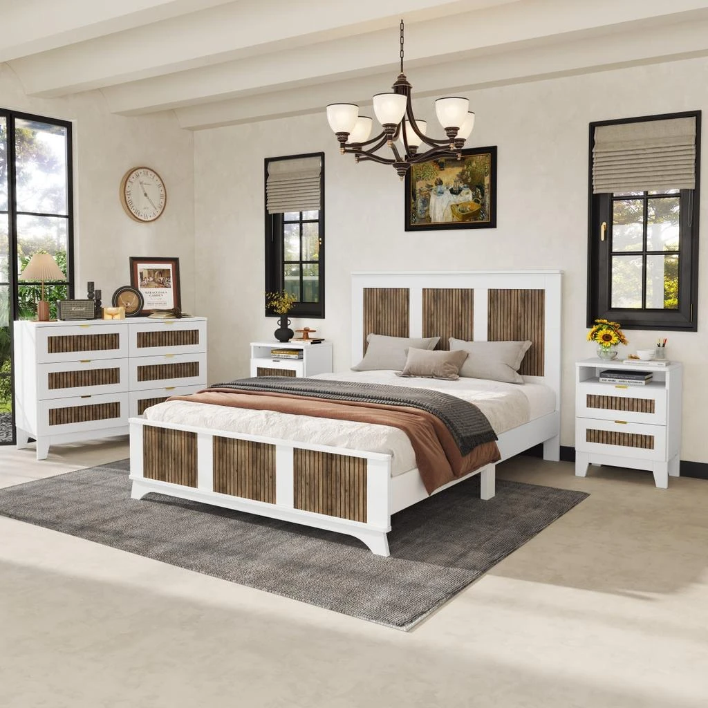 Streamdale Furniture Streamdale 4-Piece Queen Farmhouse Bedroom Set with Storage Nightstand 
Dresser, White 2