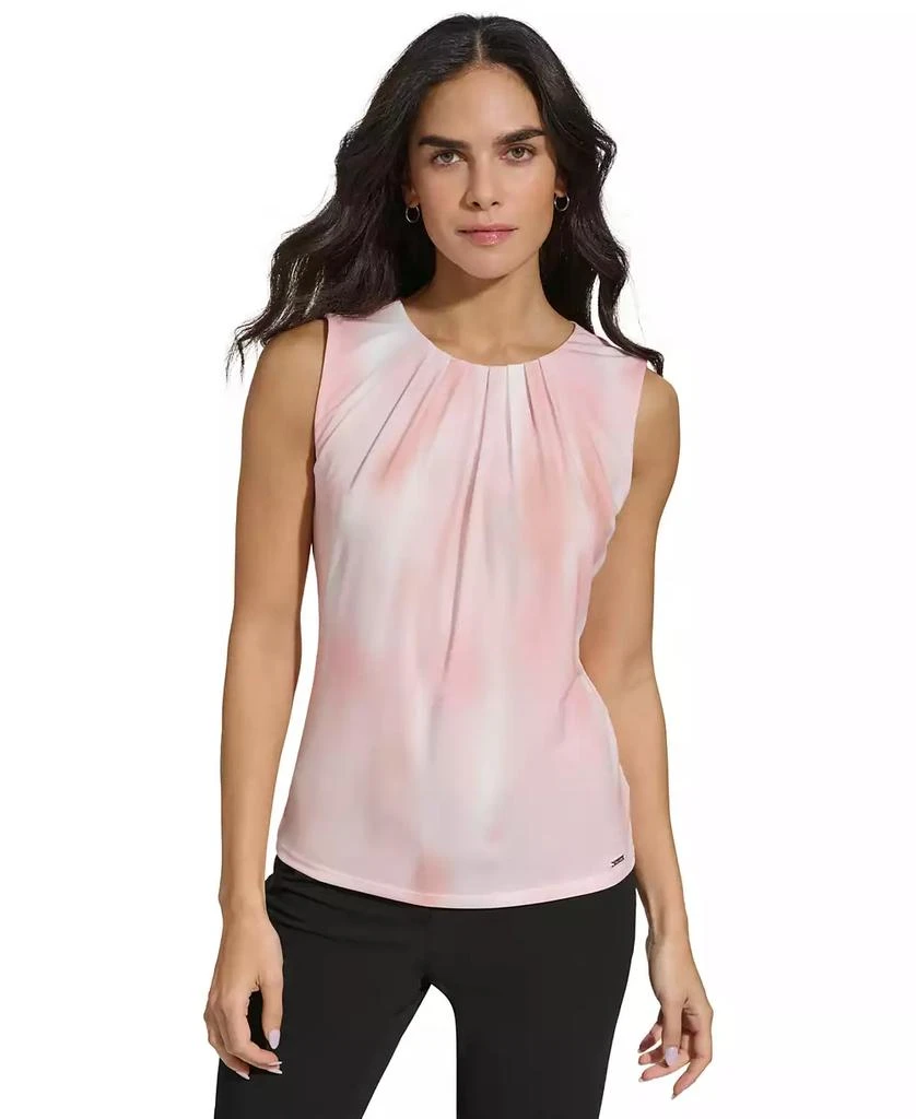 Calvin Klein Women's Printed Pleat-Neck Sleeveless Top 1