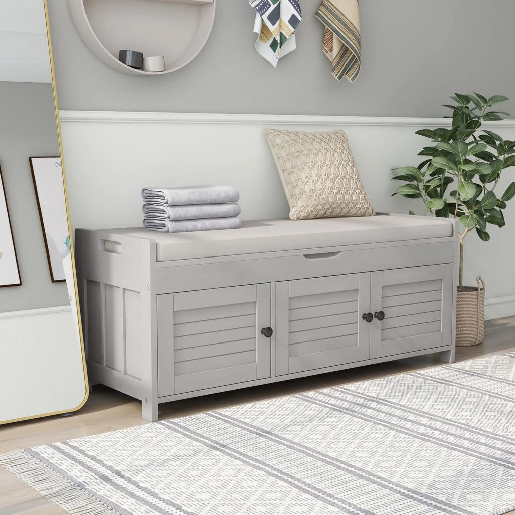 Streamdale Furniture Streamdale Storage Bench With 3 Shutter-Shaped Doors With Removable Cushion