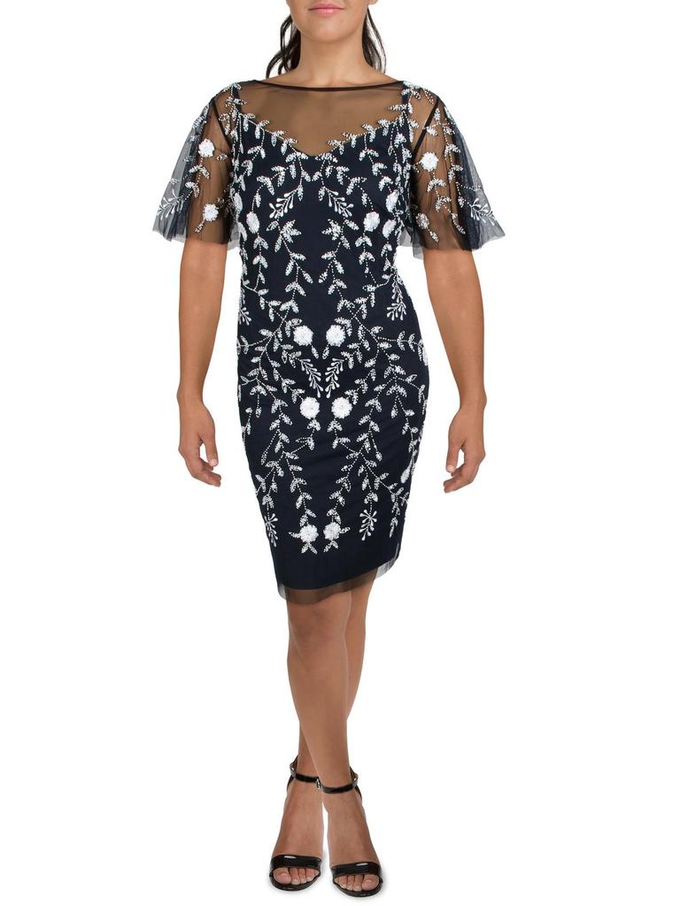 Adrianna Papell Womens Embellished Illusion Cocktail Dress