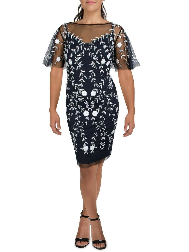 Adrianna Papell Womens Embellished Illusion Cocktail Dress 1
