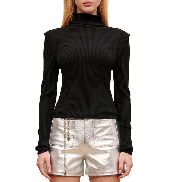 Maje Tada Mock Neck Ribbed Top 1