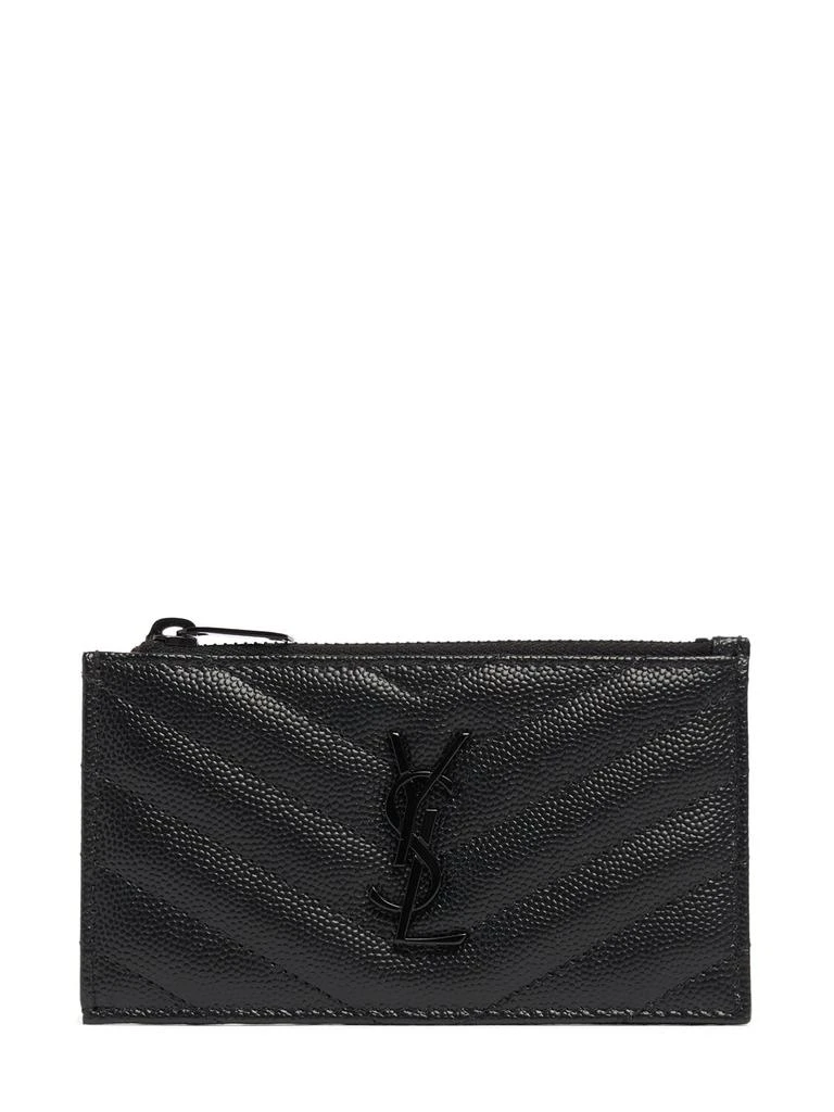 Yves Saint Laurent Monogram Grained Leather Zip Card Holder 1