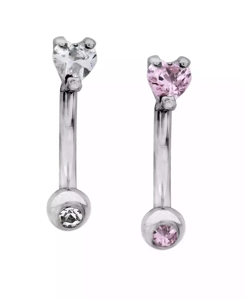 Rhona Sutton Bodifine Stainless Steel Set of 2 Crystal Heart Eyebrow Bars