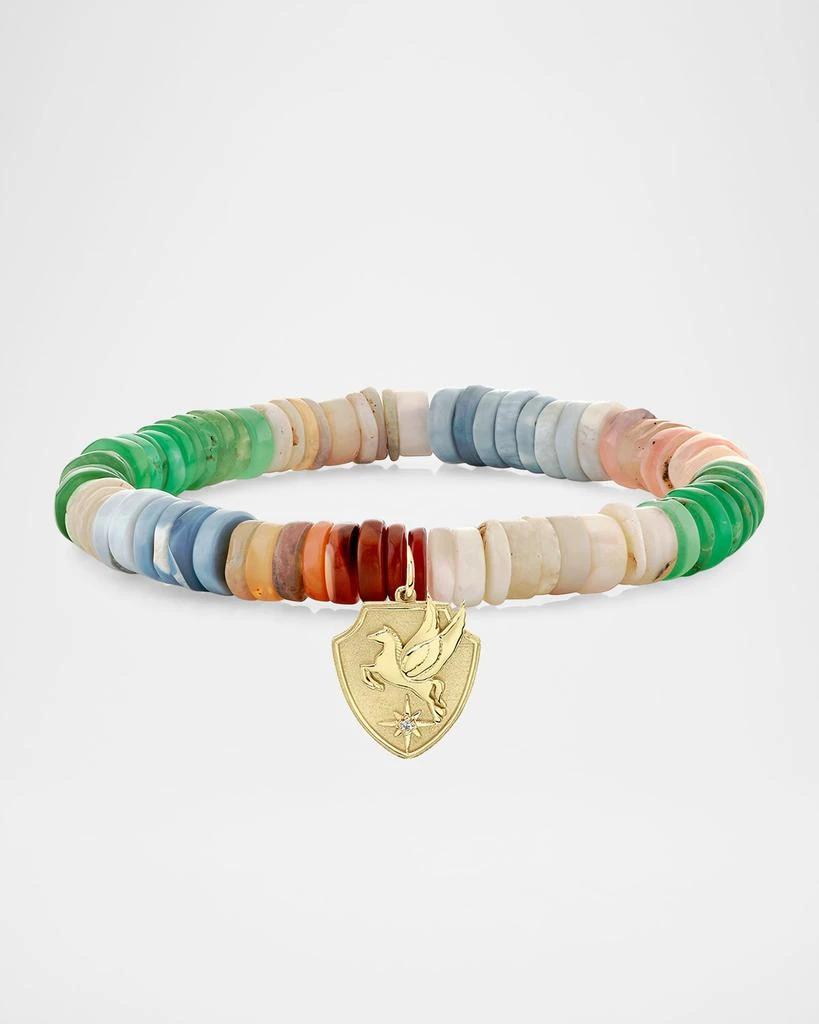 Sydney Evan 14K Yellow Gold Pegasus Crest Charm on 7mm Mixed Opal Bracelet