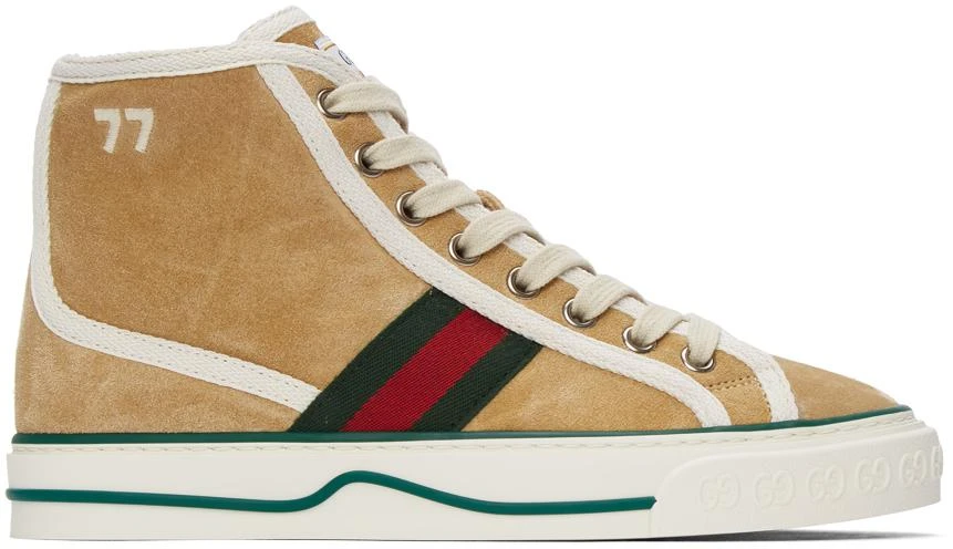 Gucci Beige Suede 'Gucci Tennis 1977' High-Top Sneakers 1