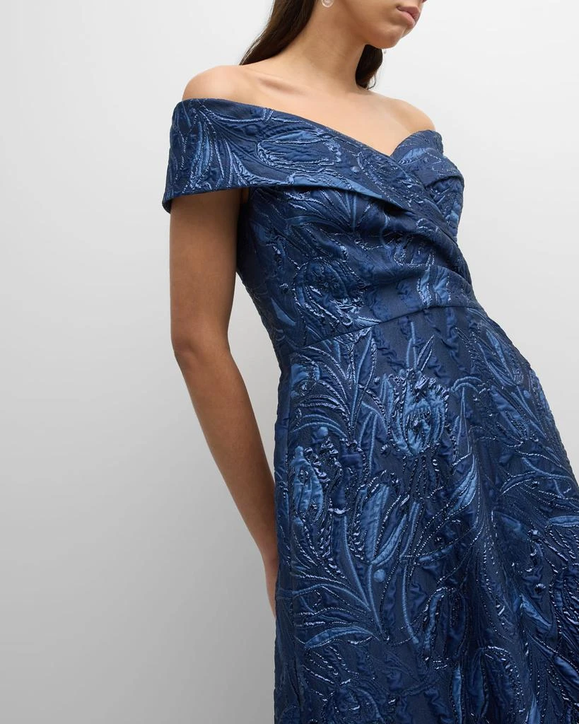 Teri Jon Off-Shoulder Metallic Jacquard Gown 6