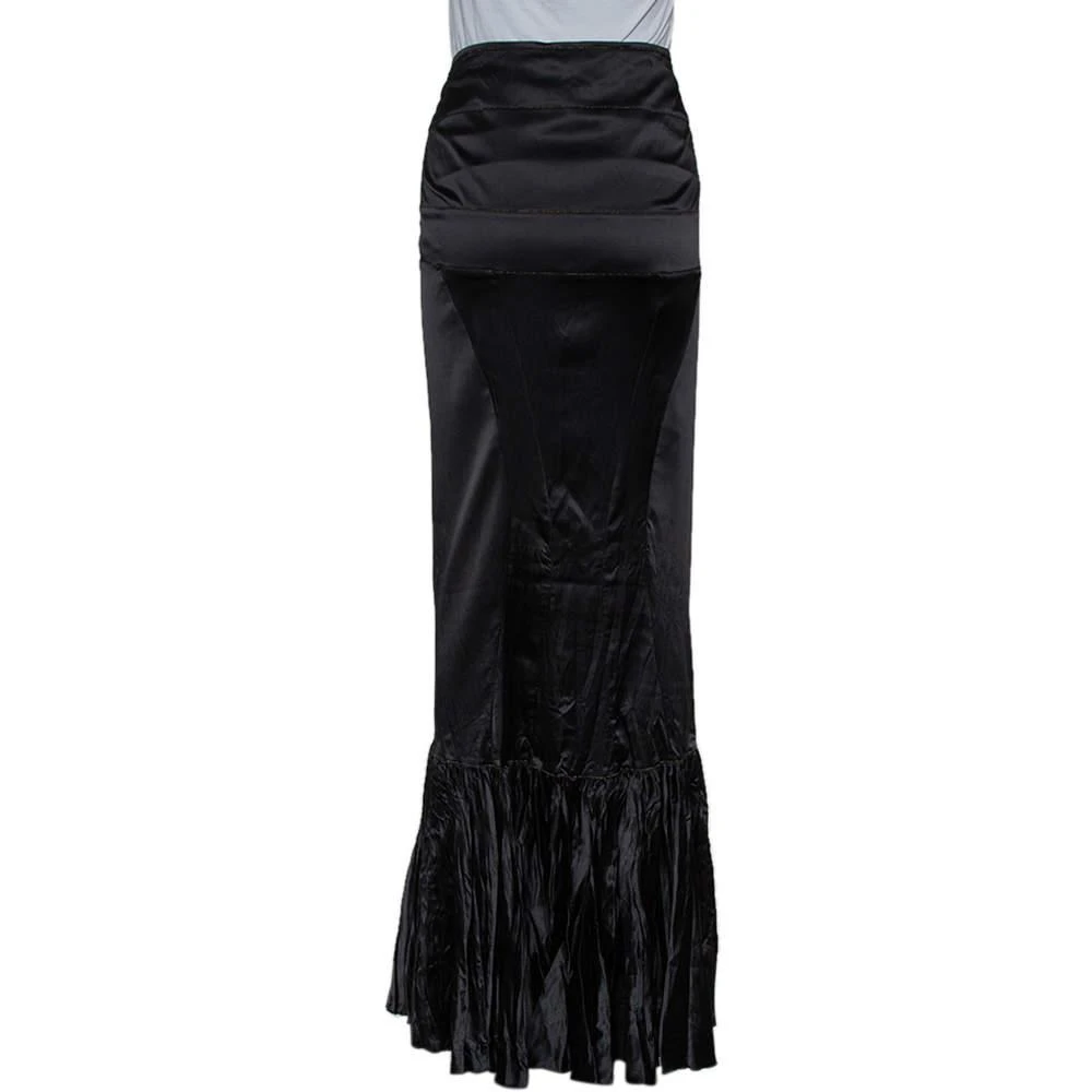 Roberto Cavalli Roberto Cavalli Black Satin Ruffle Hem Detail Maxi Skirt M 3