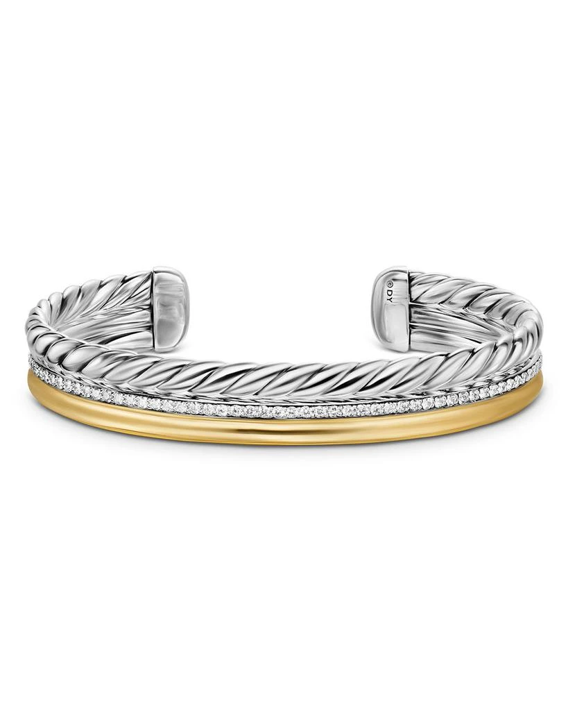 David Yurman DY Mercer Three Row Cuff Bracelet in Sterling Silver with 18K Yellow Gold and Diamonds, 10mm 3