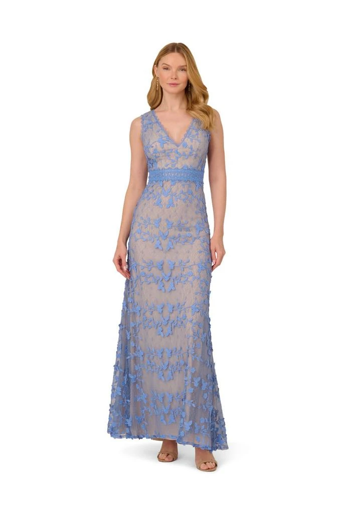 Adrianna Papell Embroidered lace v-neck gown 5
