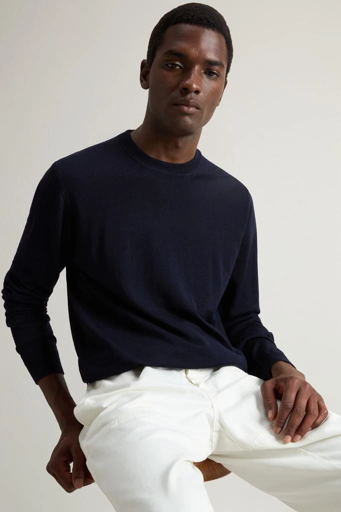 Woolrich Crewneck Sweater in Pure Merino Virgin Wool - Men - Blue 4