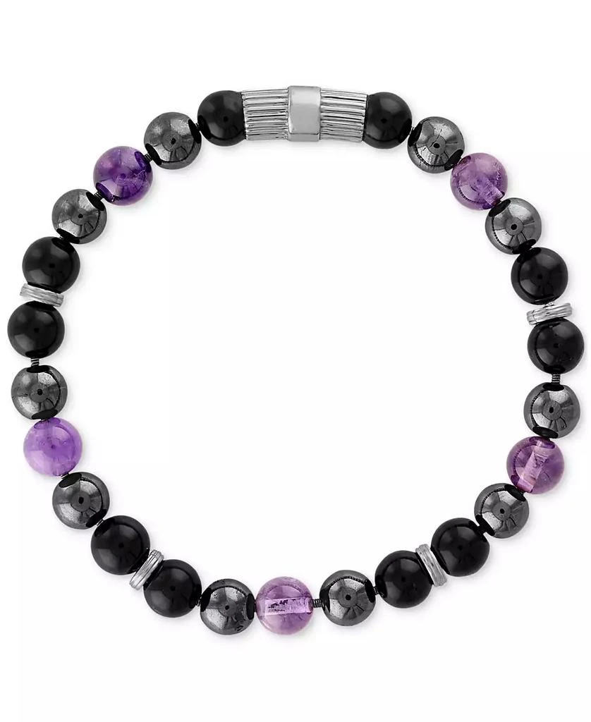 Esquire Men's Jewelry Multi-Stone Beaded Stretch Bracelet in Sterling Silver, Created for Macy's 1