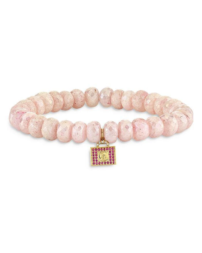 Sydney Evan Wicked x Sydney Evan 14K Yellow Gold Glinda Luggage Charm Pink Beaded Bracelet