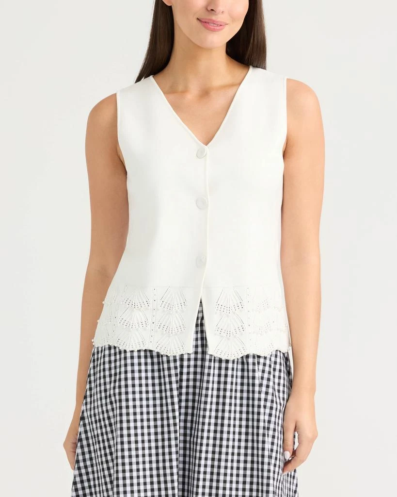 Ellen Tracy Button Front Sweater Vest with Pearl Detailing