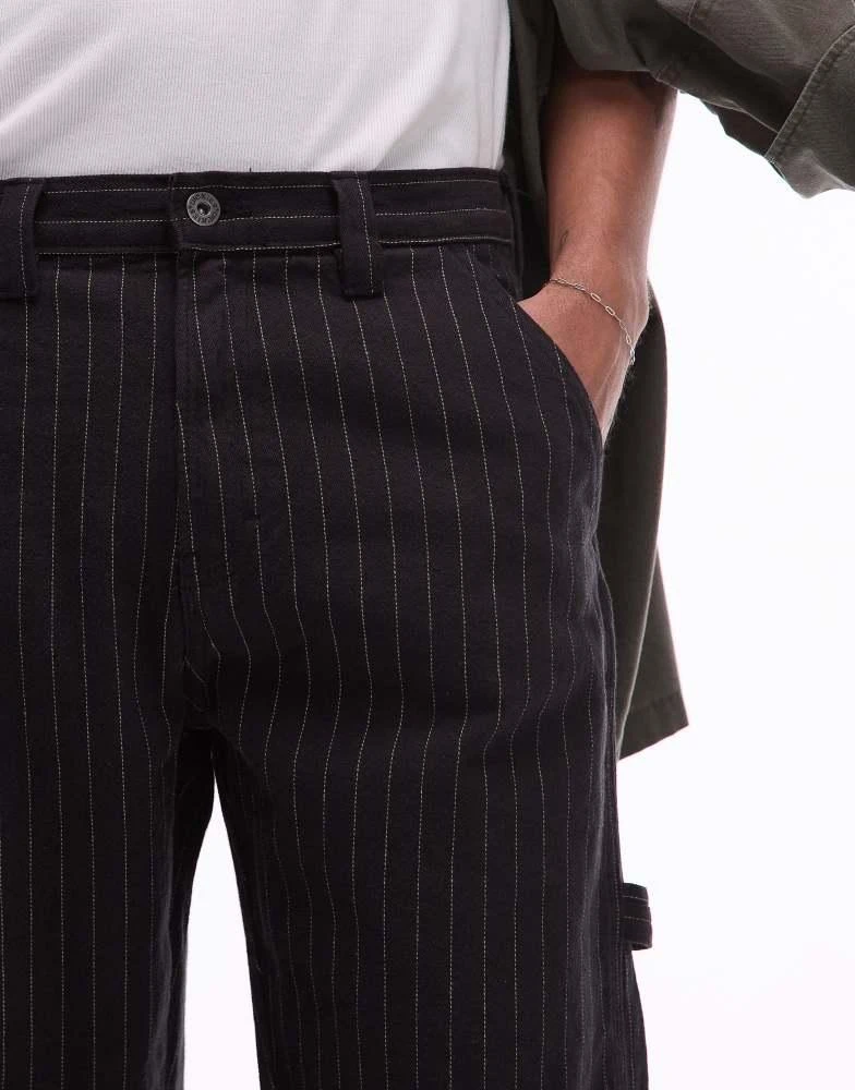 DICKIES Dickies pinstripe carpenter trousers in black and off white 4
