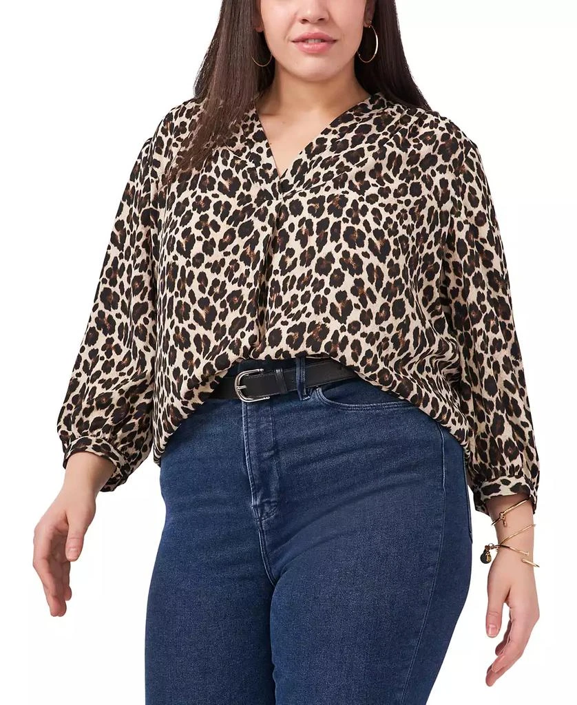 Vince Camuto Plus Size Elegant V-Neck Leopard Print Blouse 1