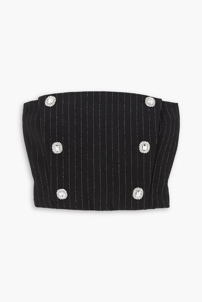 Alessandra Rich Cropped embellished metallic pinstriped wool-blend bustier top