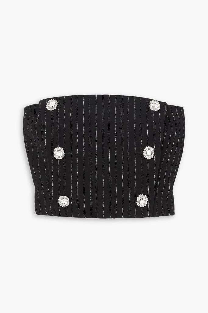 Alessandra Rich Cropped embellished metallic pinstriped wool-blend bustier top 1