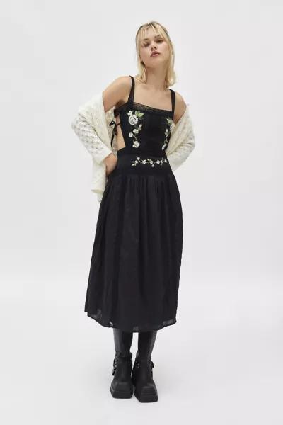 For Love & Lemons For Love & Lemons Jolene Embroidered Floral Apron Midi Dress