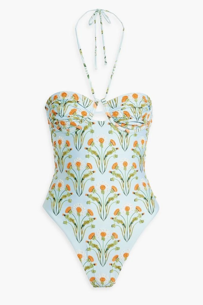 Agua by Agua Bendita Sandalo floral-print embroidered halterneck swimsuit 1