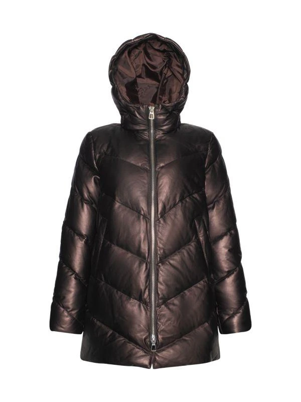 WOLFIE FURS Leather
Down Puffer Hooded Jacket 3