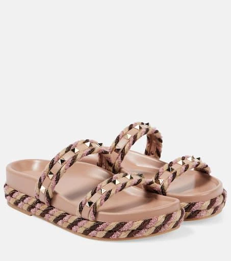Valentino Rockstud Torchon leather-trimmed sandals 1