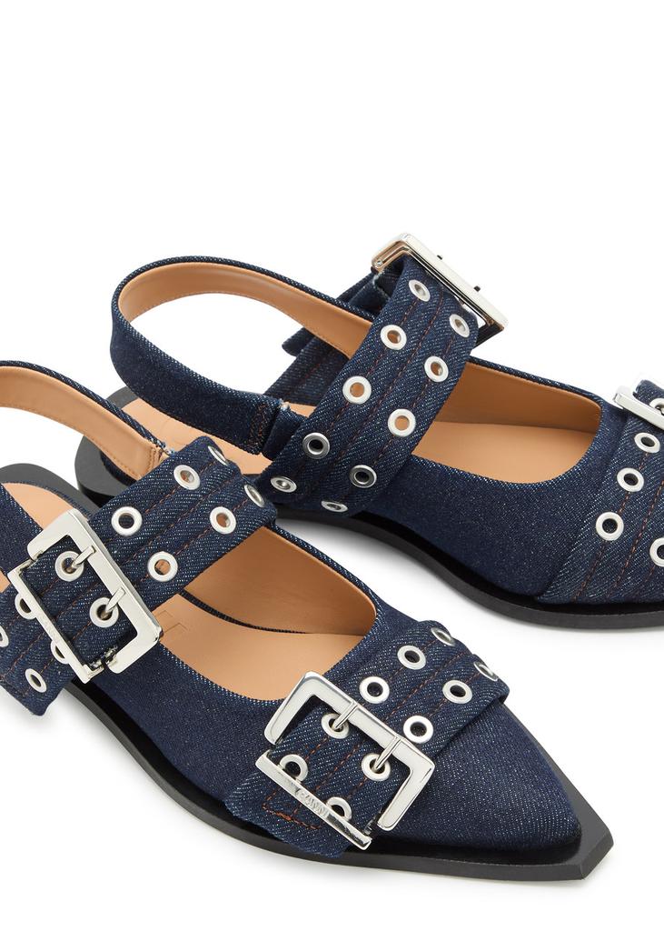 【関税＆送料込み】Ganni Faded Denim Slingback Ballet Flat Ganni Buckle Ballerina denim slingback flats - Shoes