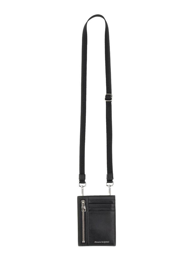 ★alexander mcqueen★ Crossover Strap Card Holder Beige Gray $675 Alexander McQueen Off White Croc-embossed Leather Skull