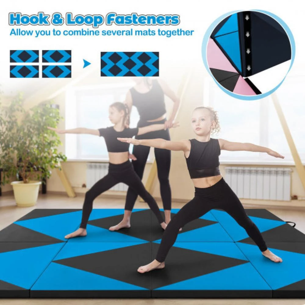 Hivvago 8 Feet PU Leather Folding Gymnastics Mat with Hook and Loop Fasteners-Blue 5