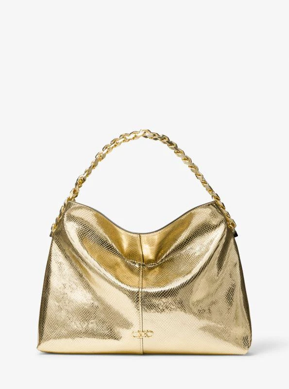 michael_kors Jordyn Large Metallic Snake Embossed Leather Hobo Shoulder Bag 1