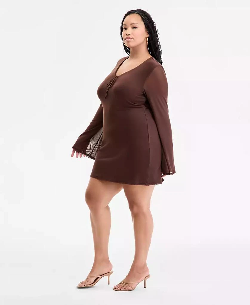 Bar III Plus Size Long-Sleeve Solid-Mesh Mini Dress, Exclusively at Macy's 3