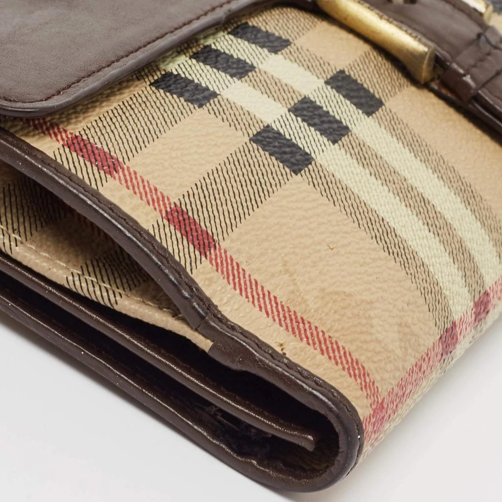 Burberry Burberry Brown/Beige Haymarket PVC and Leather Buckle Flap Continental Wallet 12