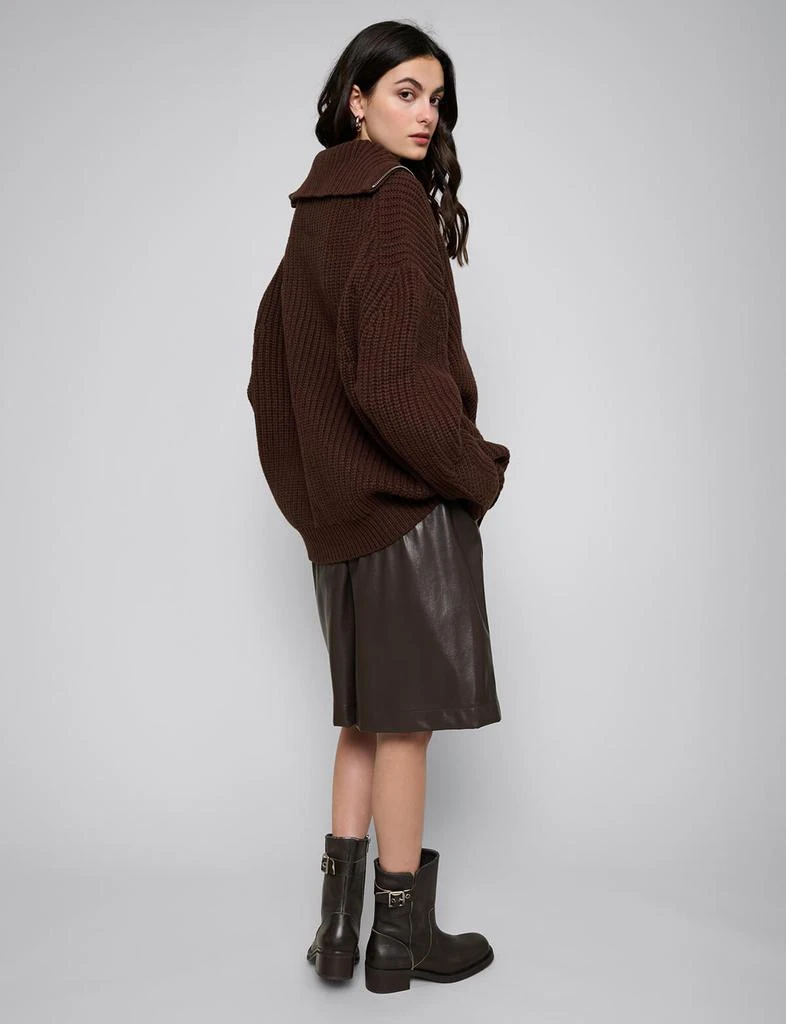 Pixie Market Brown Zip Funnel Neck Sweater 3