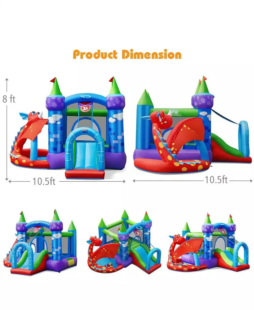 Gymax Kids Inflatable Bounce House Dragon Jumping Slide Bouncer Castle W/ 750W Blower 2